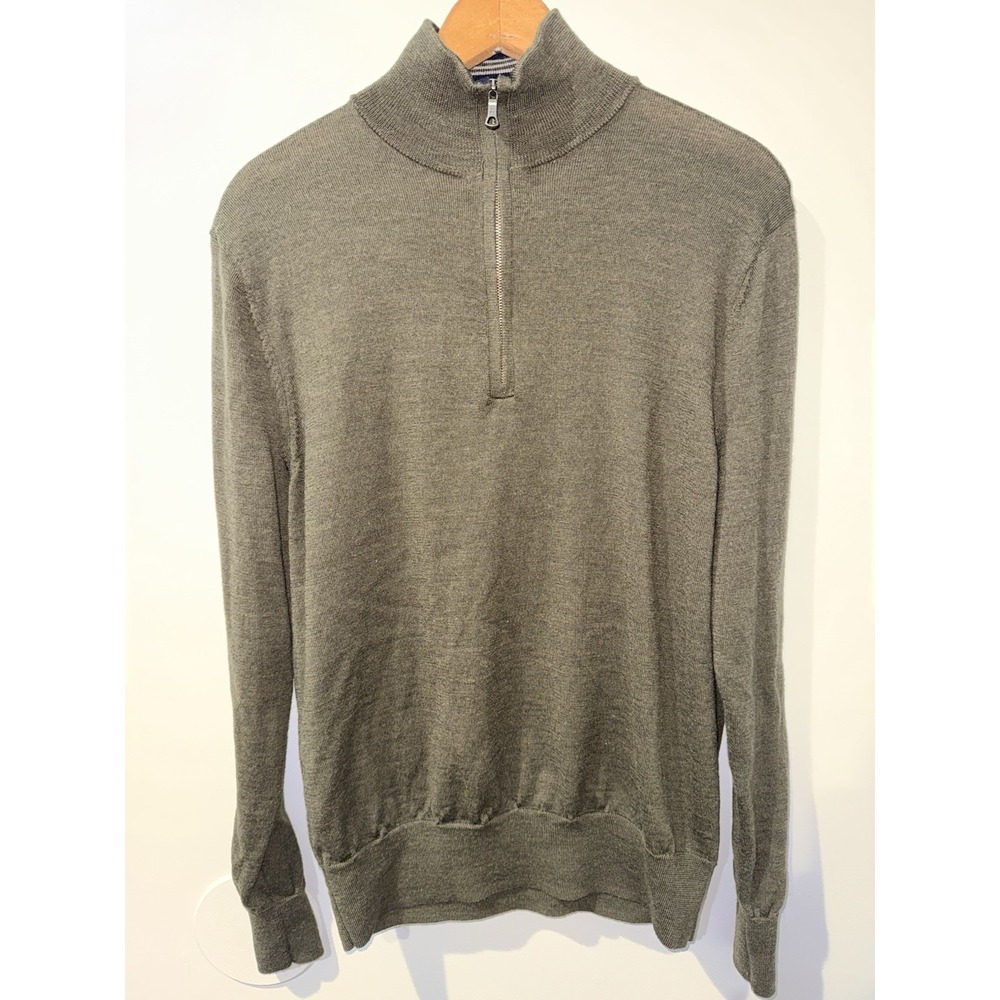 Brooks Brothers Mens Quarter Zip Sweater Italian Yarn Olive Green Size L Q